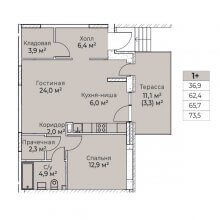 2-комн. евро квартира в ЖК Ветлан, 73.50 м²