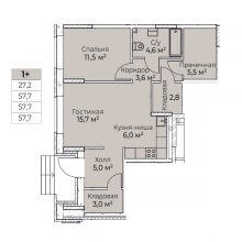 2-комн. евро квартира в ЖК Ветлан, 57.70 м²