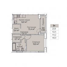 2-комн. евро квартира в ЖК Ветлан, 46.00 м²