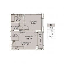 2-комн. евро квартира в ЖК Ветлан, 46.10 м²