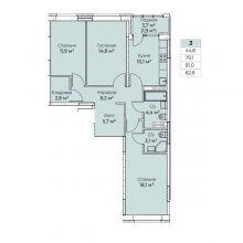 3-комн. квартира в ЖК Ветлан, 82.80 м²
