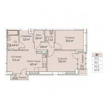 3-комн. евро квартира в ЖК Ветлан, 67.00 м²