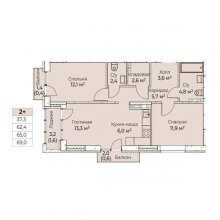 3-комн. евро квартира в ЖК Ветлан, 69.00 м²