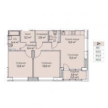 3-комн. евро квартира в ЖК Ветлан, 66.80 м²