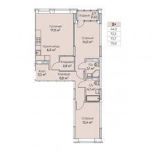 3-комн. евро квартира в ЖК Ветлан, 75.00 м²