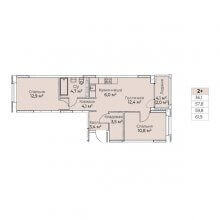 3-комн. евро квартира в ЖК Ветлан, 61.90 м²