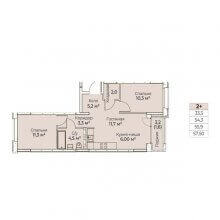 3-комн. евро квартира в ЖК Ветлан, 57.50 м²