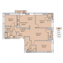 4-комн. евро квартира в ЖК Ветлан, 104.80 м²