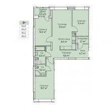 4-комн. евро квартира в ЖК Ветлан, 86.90 м²