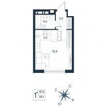 Студии в ЖК Юг на Беляева 17, 28.10 м²