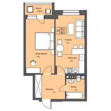 2-комн. евро квартира в ЖК Атриум Парк, 48.40 м²