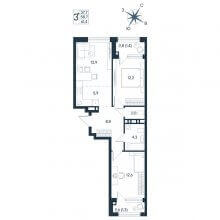 3-комн. евро квартира в ЖК Юг на Беляева 17, 61.40 м²
