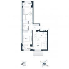 3-комн. евро квартира в ЖК Юг на Беляева 17, 62.60 м²