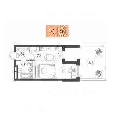 Студии в ЖК Левченко, 8, 33.90 м²