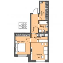 2-комн. евро квартира в ЖК Атриум Парк, 48.40 м²