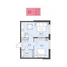 2-комн. евро квартира в ЖК Левченко, 8, 42.70 м²