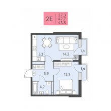 2-комн. евро квартира в ЖК Левченко, 8, 43.50 м²