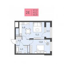 2-комн. евро квартира в ЖК Левченко, 8, 44.90 м²