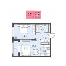 2-комн. евро квартира в ЖК Левченко, 8, 46.50 м²