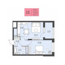 2-комн. евро квартира в ЖК Левченко, 8, 47.70 м²