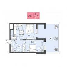 2-комн. евро квартира в ЖК Левченко, 8, 54.10 м²