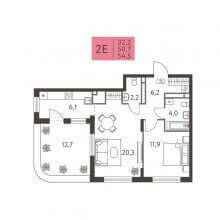 2-комн. евро квартира в ЖК Левченко, 8, 54.50 м²