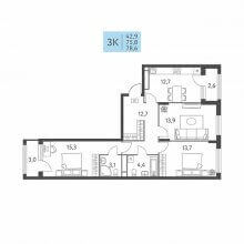 3-комн. квартира в ЖК Левченко, 8, 78.60 м²