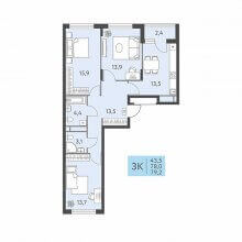 3-комн. квартира в ЖК Левченко, 8, 79.20 м²