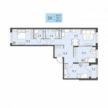 3-комн. квартира в ЖК Левченко, 8, 80.00 м²