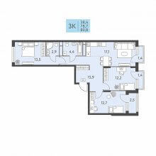 3-комн. квартира в ЖК Левченко, 8, 80.80 м²