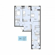 3-комн. квартира в ЖК Левченко, 8, 83.10 м²