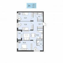 3-комн. квартира в ЖК Левченко, 8, 85.70 м²