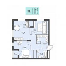 3-комн. евро квартира в ЖК Левченко, 8, 57.10 м²