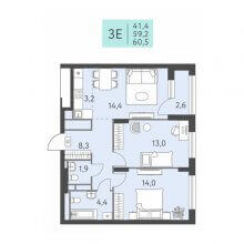 3-комн. евро квартира в ЖК Левченко, 8, 60.50 м²