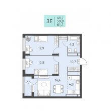 3-комн. евро квартира в ЖК Левченко, 8, 61.10 м²