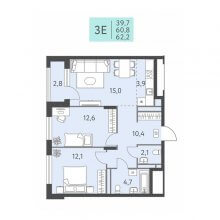 3-комн. евро квартира в ЖК Левченко, 8, 62.20 м²