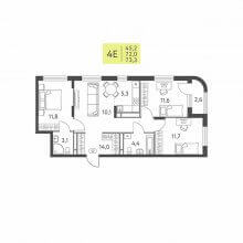 4-комн. евро квартира в ЖК Левченко, 8, 73.30 м²