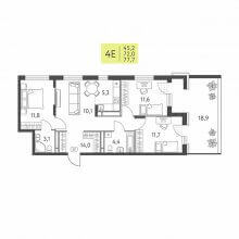 4-комн. евро квартира в ЖК Левченко, 8, 77.70 м²