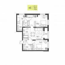 4-комн. евро квартира в ЖК Левченко, 8, 79.60 м²