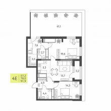 4-комн. евро квартира в ЖК Левченко, 8, 91.90 м²