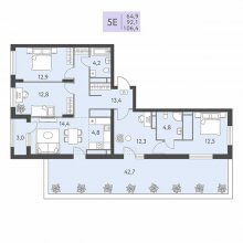 5 и более квартира в ЖК Левченко, 8, 106.40 м²