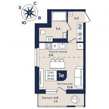Студии в ЖК Семченко, 8, 29.80 м²