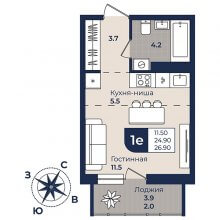 Студии в ЖК Семченко, 8, 26.90 м²