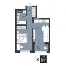 1-комн. квартира в ЖК Гравитация, 36.11 м²