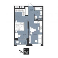 1-комн. квартира в ЖК Гравитация, 41.98 м²