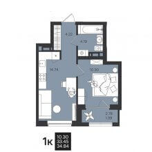 1-комн. квартира в ЖК Гравитация, 34.84 м²