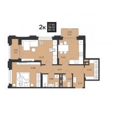 2-комн. квартира в ЖК Гравитация, 60.13 м²