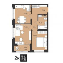 2-комн. квартира в ЖК Гравитация, 47.43 м²