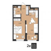 2-комн. евро квартира в ЖК Гравитация, 39.99 м²