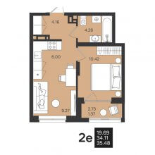 2-комн. евро квартира в ЖК Гравитация, 35.48 м²